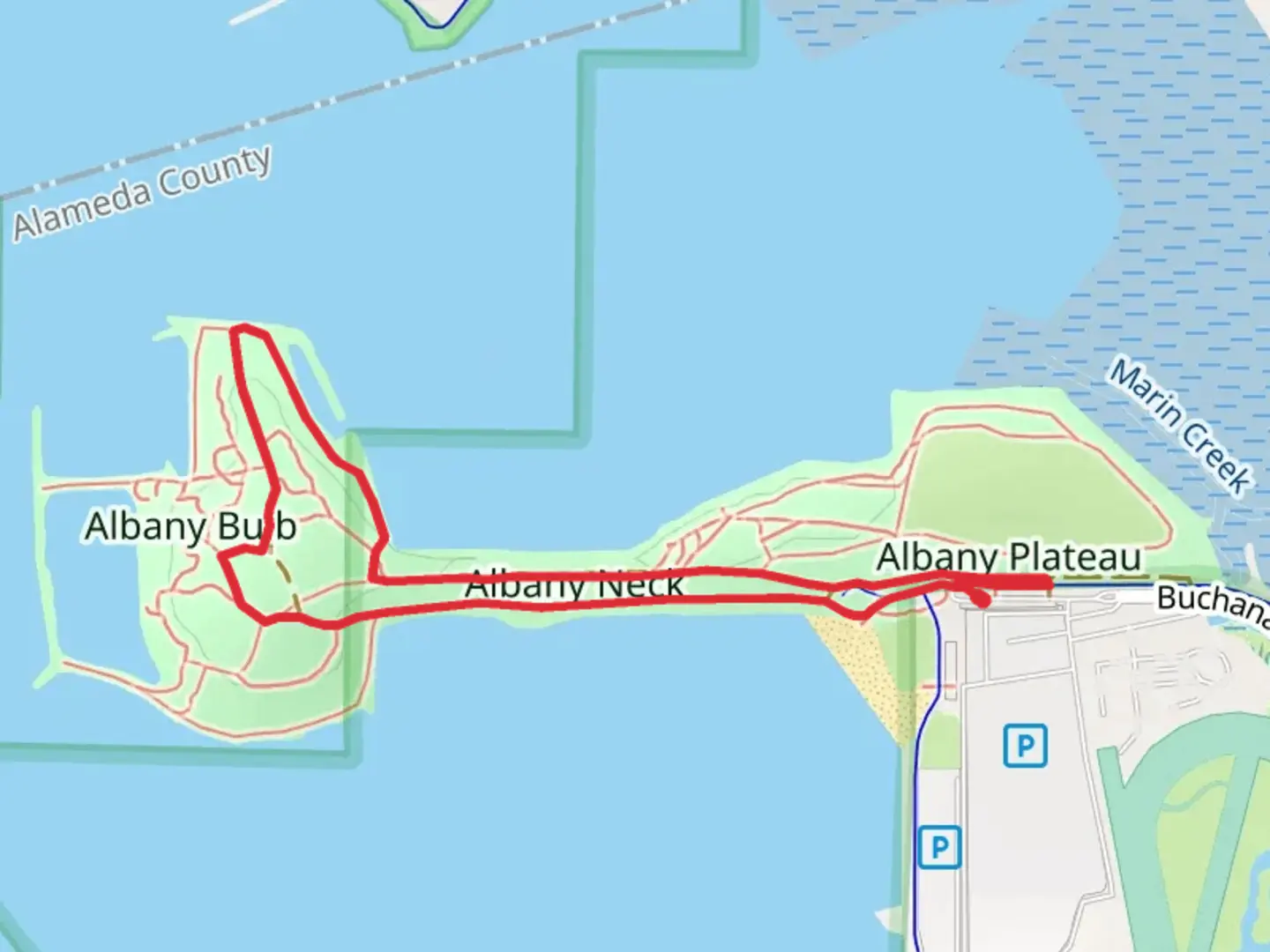 An image depicting the trail Albany Neck and Albany Bulb Loop and its surrounding area.