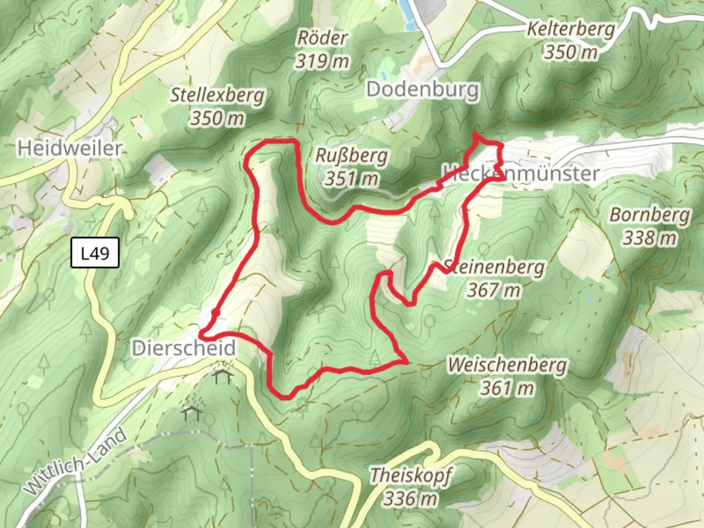 An image depicting the trail Dierscheid to Heckenmünster Loop via Karlsmuhle and its surrounding area.