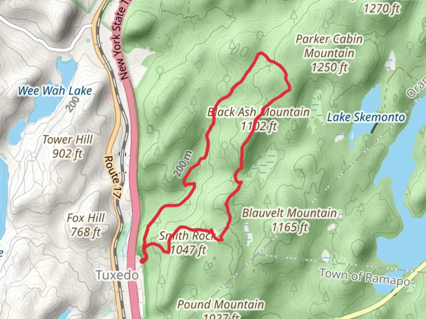 An image depicting the trail Black Ash Mountain Loop Trail - Tuxedo and its surrounding area.