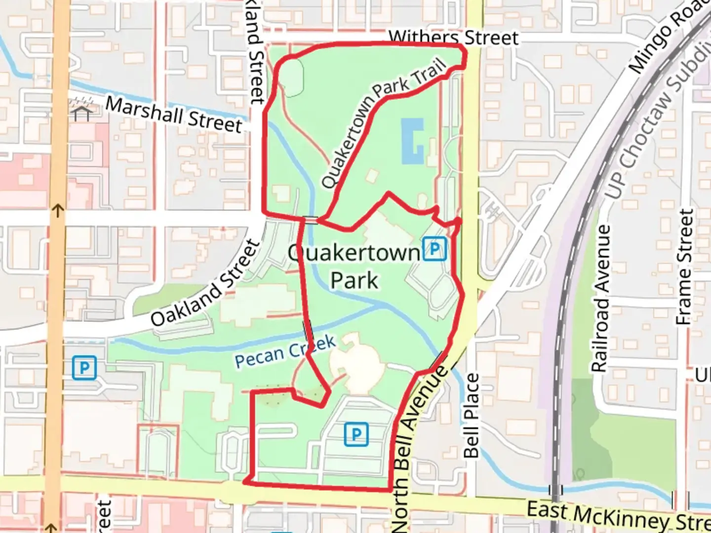 An image depicting the trail Quakertown Park Loop and its surrounding area.