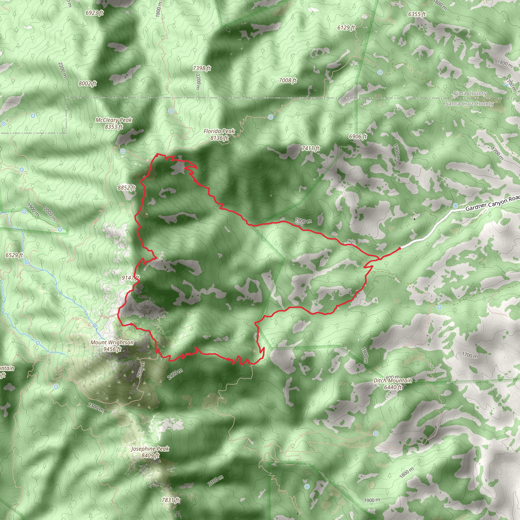 Cave Creek Canyon Trail, Baldy Saddle and Gardner Canyon Loop Trail mobile static map