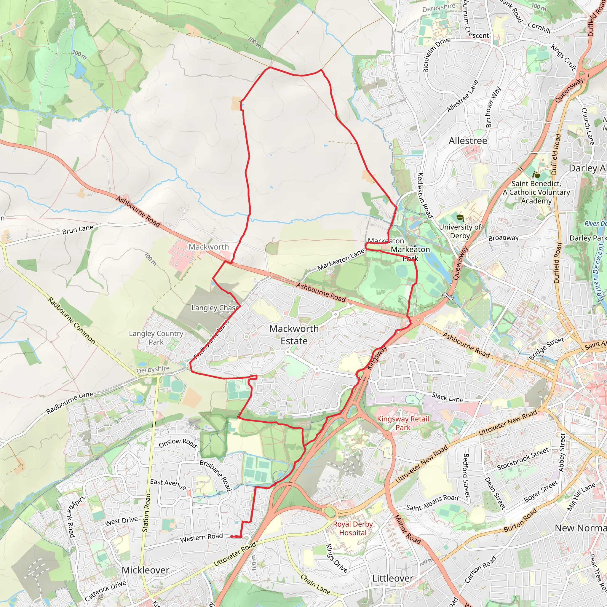 Markeaton Park and Mackworth Country Park Loop mobile static map