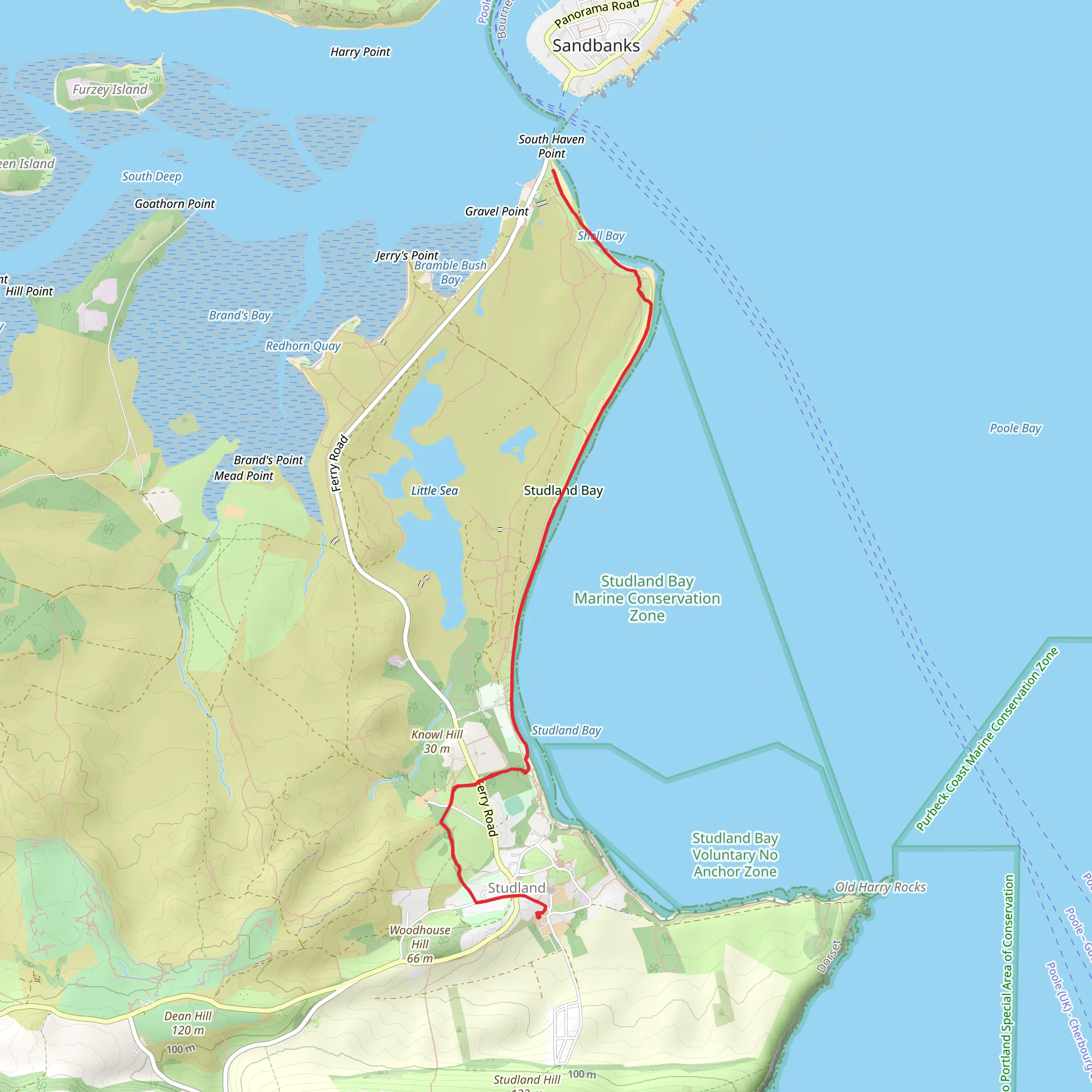 South Haven Point from Studland mobile static map
