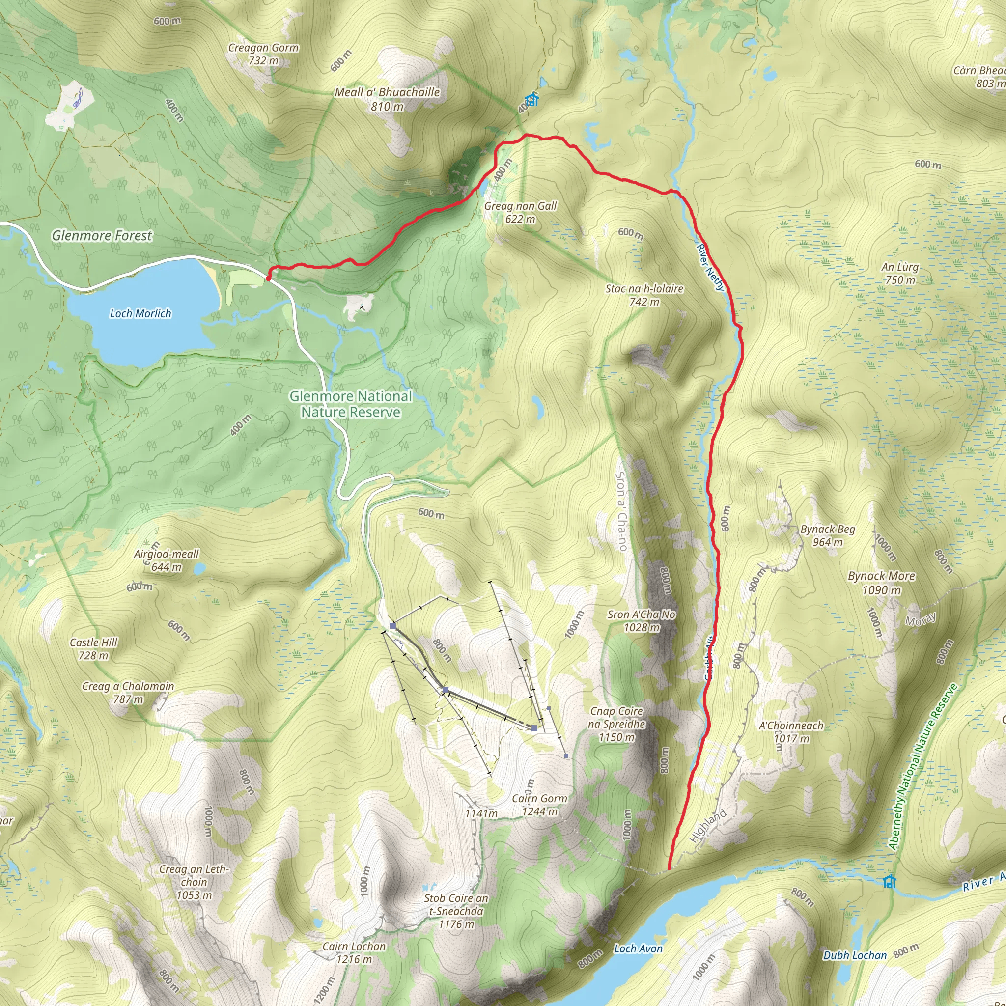 Strath Nethy and Saddle from Glenmore mobile static map