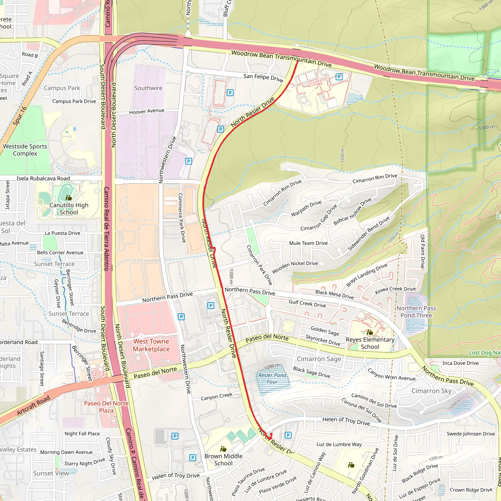 North Resler Drive Out and Back mobile static map