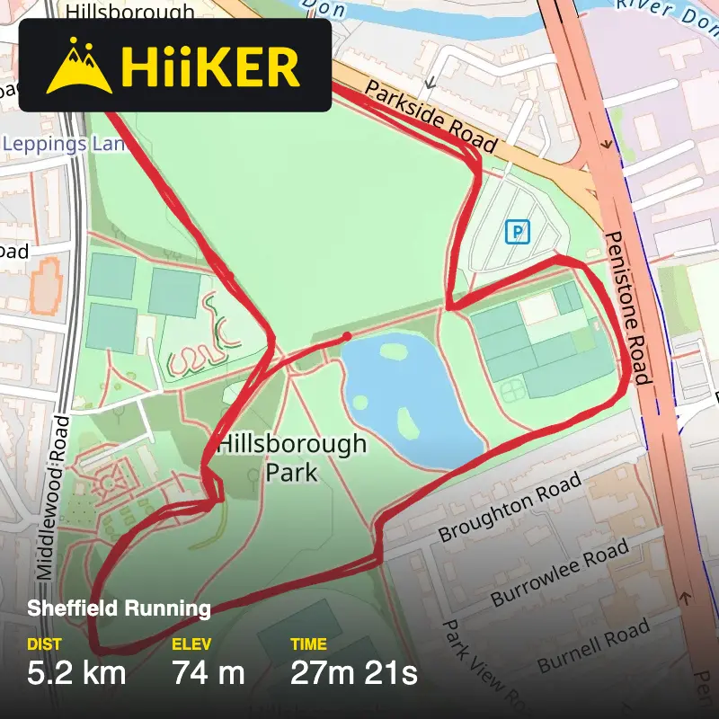 A map preview of the recording Sheffield Running.