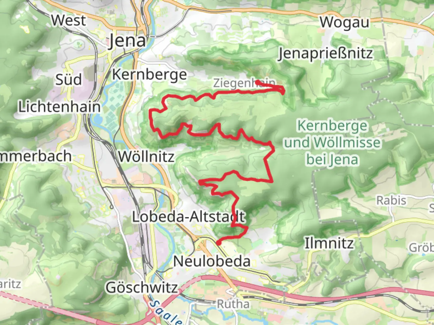An image depicting the trail Lobeda to Ziegenhain Walk and its surrounding area.