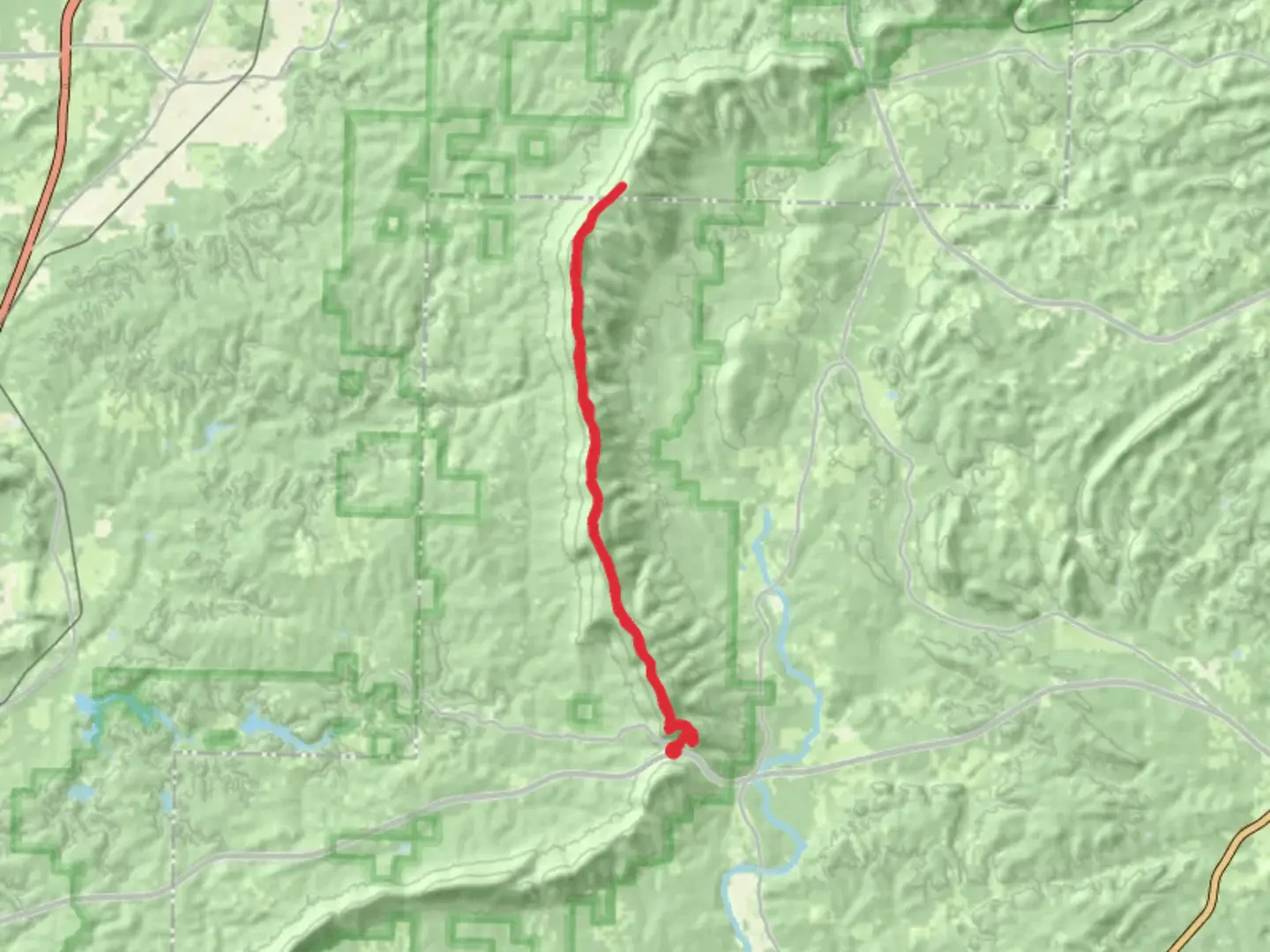 An image depicting the trail Horn Mountain via Pinhoti Trail - Bulls Gap and its surrounding area.