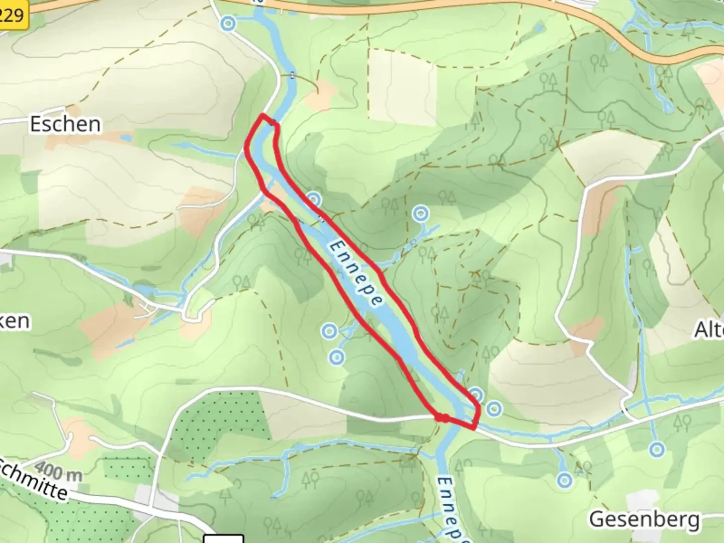 An image depicting the trail Buschermohle Loop and its surrounding area.