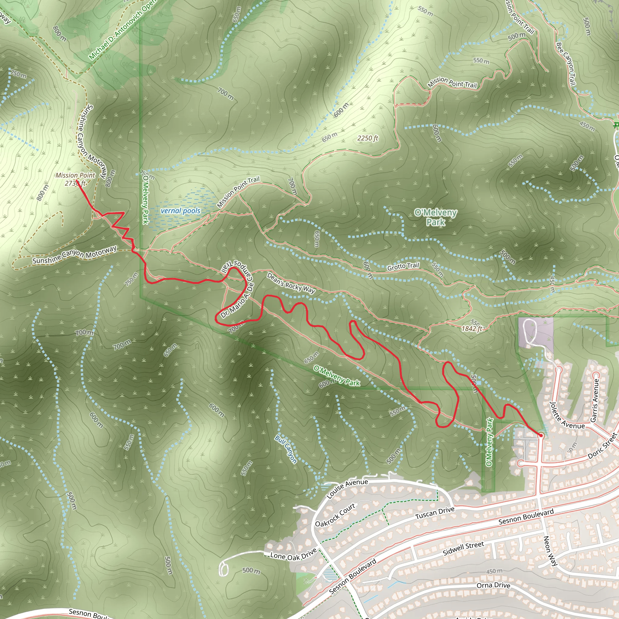 Mission Point via Mario A De Campos Trail mobile static map