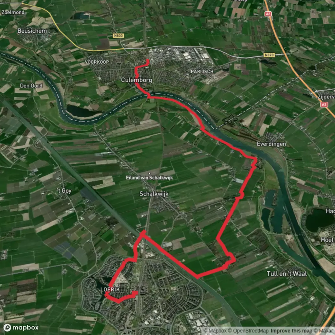 An image depicting the trail Houten to Lanxmeer via Steenwar and Jachthaven and its surrounding area.