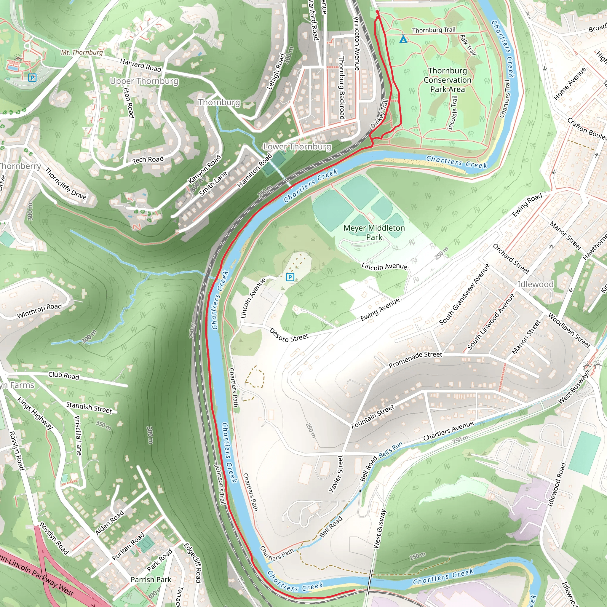 Chartiers Creek Trail via Thornburg Trail mobile static map