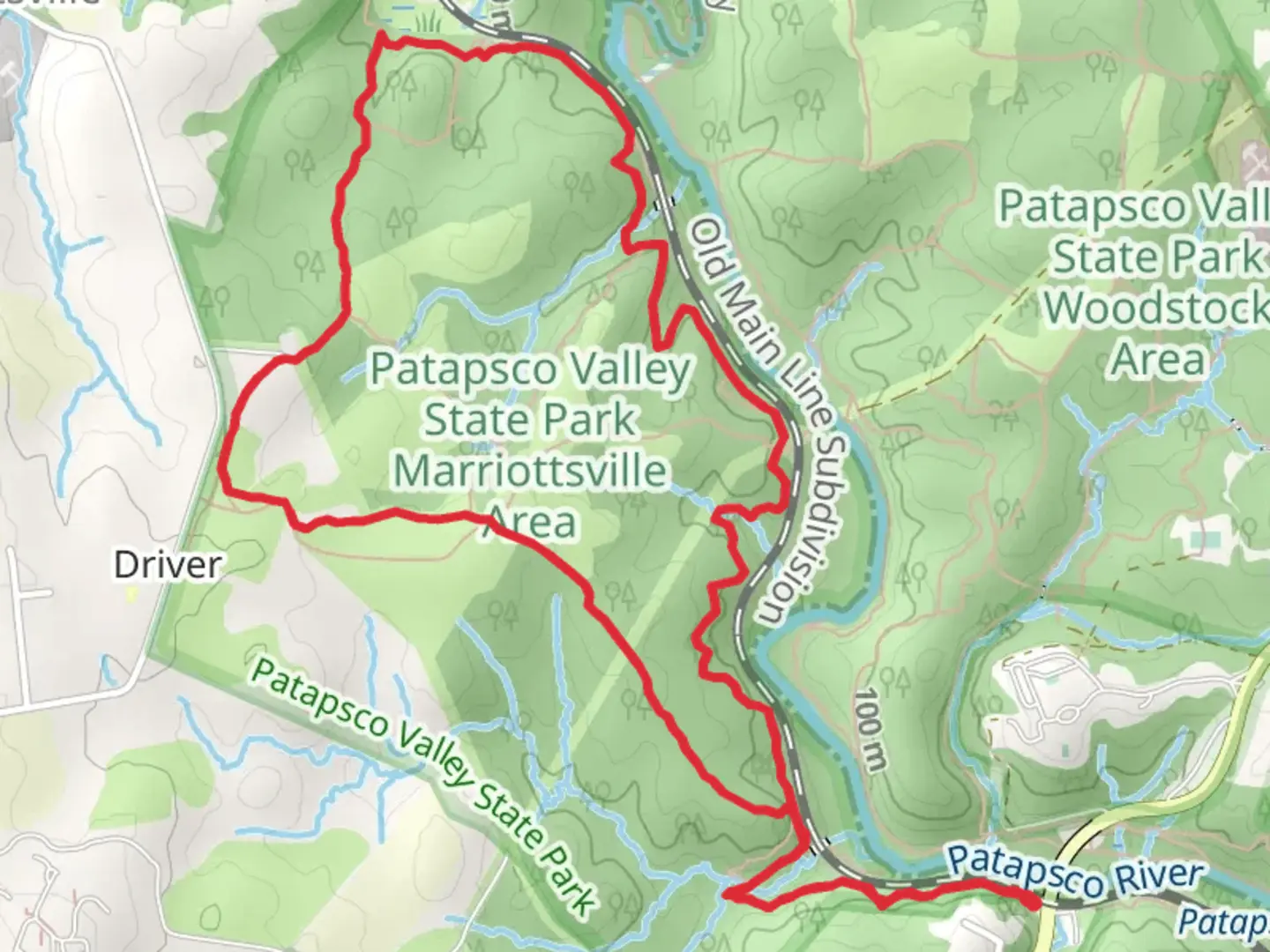 An image depicting the trail Wood Marr Trail, and Woodstrock Loop and its surrounding area.