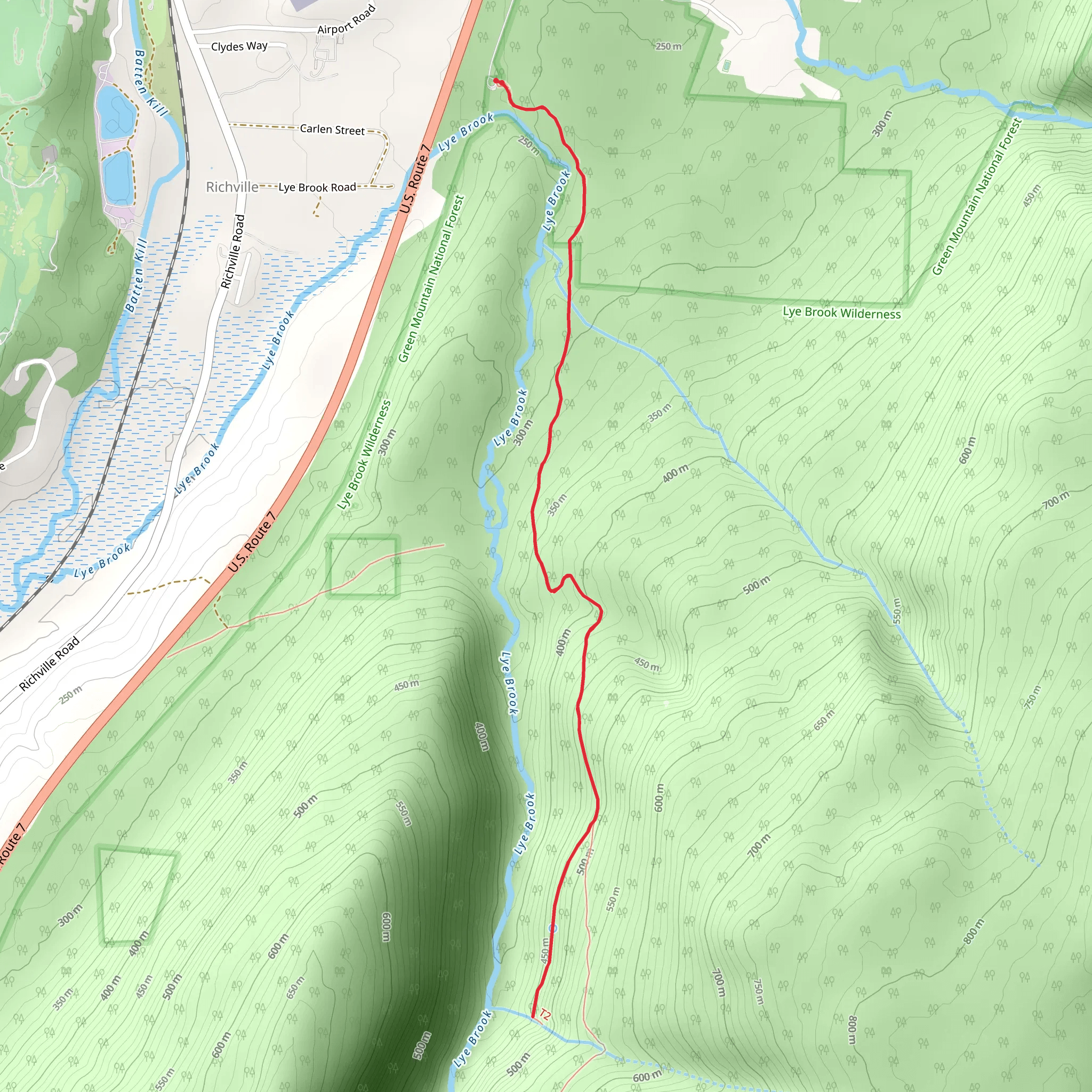 Lye Brook Falls Trail mobile static map