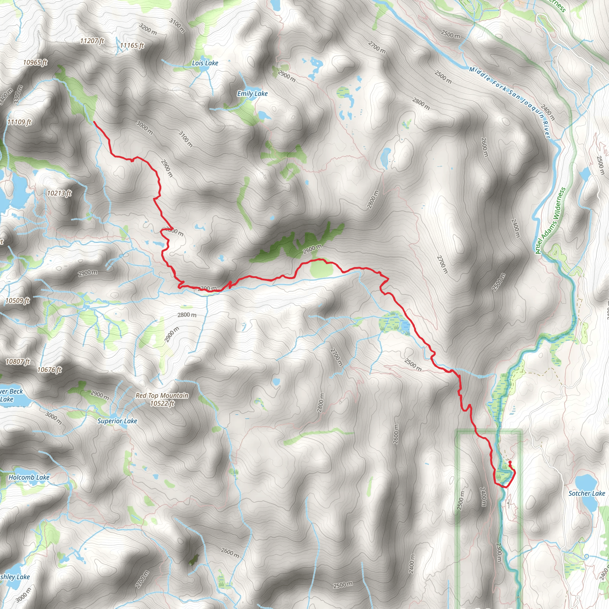 Minaret Mine via John Muir Trail mobile static map