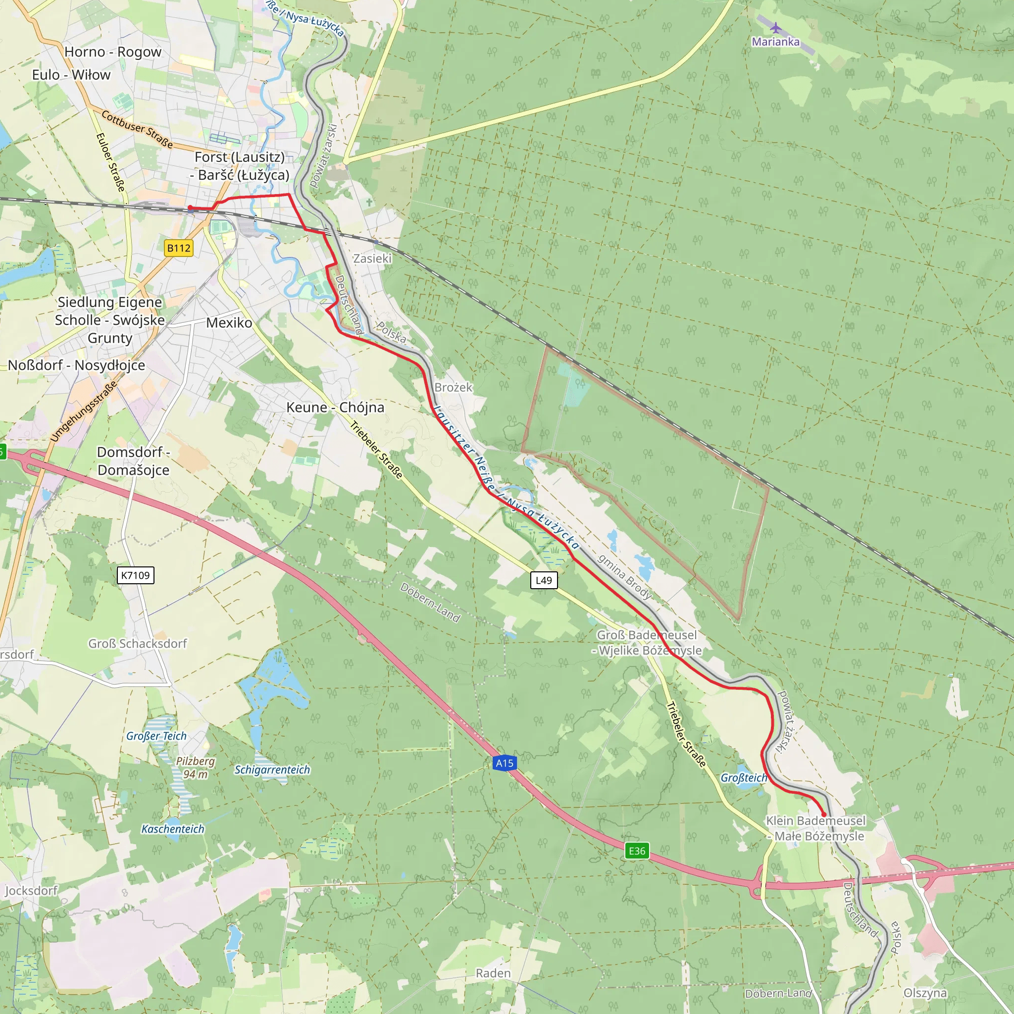 Forst to Klein Bademeusel Walk via Lausitzer Niebe mobile static map