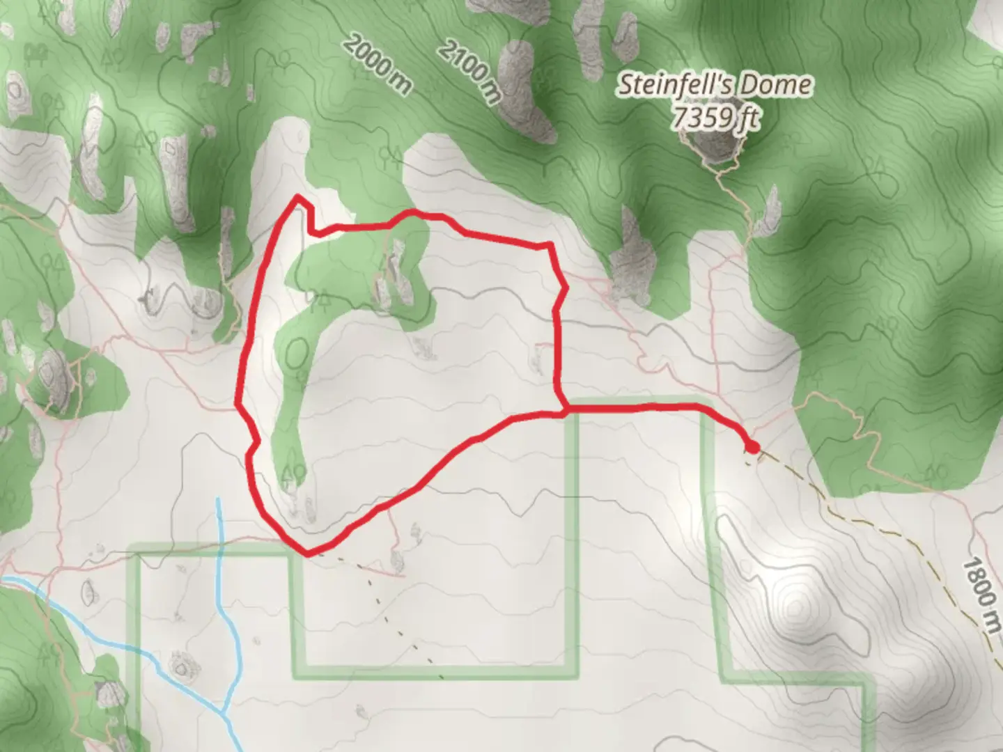 An image depicting the trail Geo Watt and Stripe Rock Loop Trail and its surrounding area.