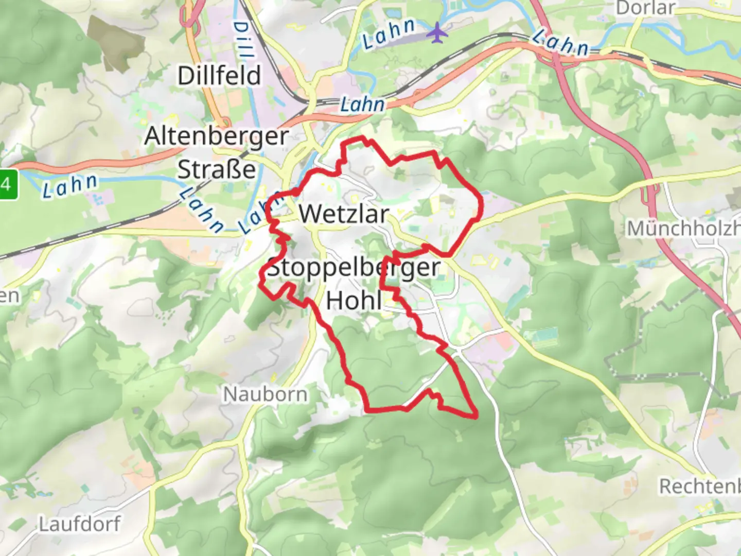 An image depicting the trail Wetzlar and Stoppelberg Loop and its surrounding area.