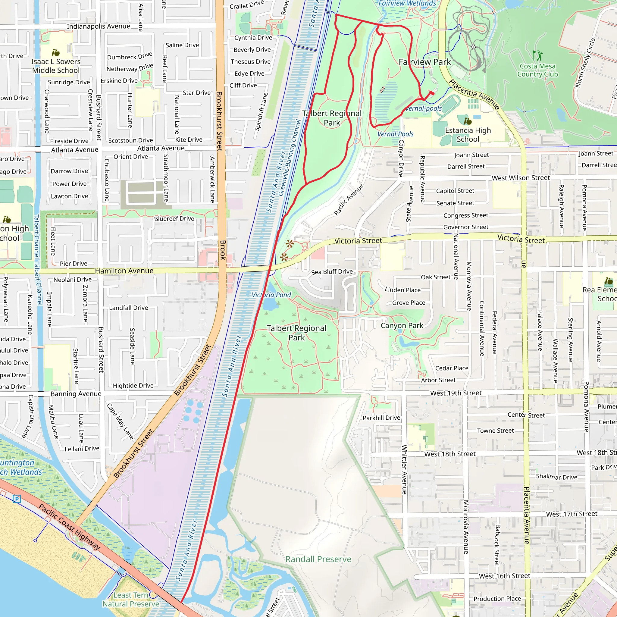Talbert Regional Park and Fairview Park Loop mobile static map