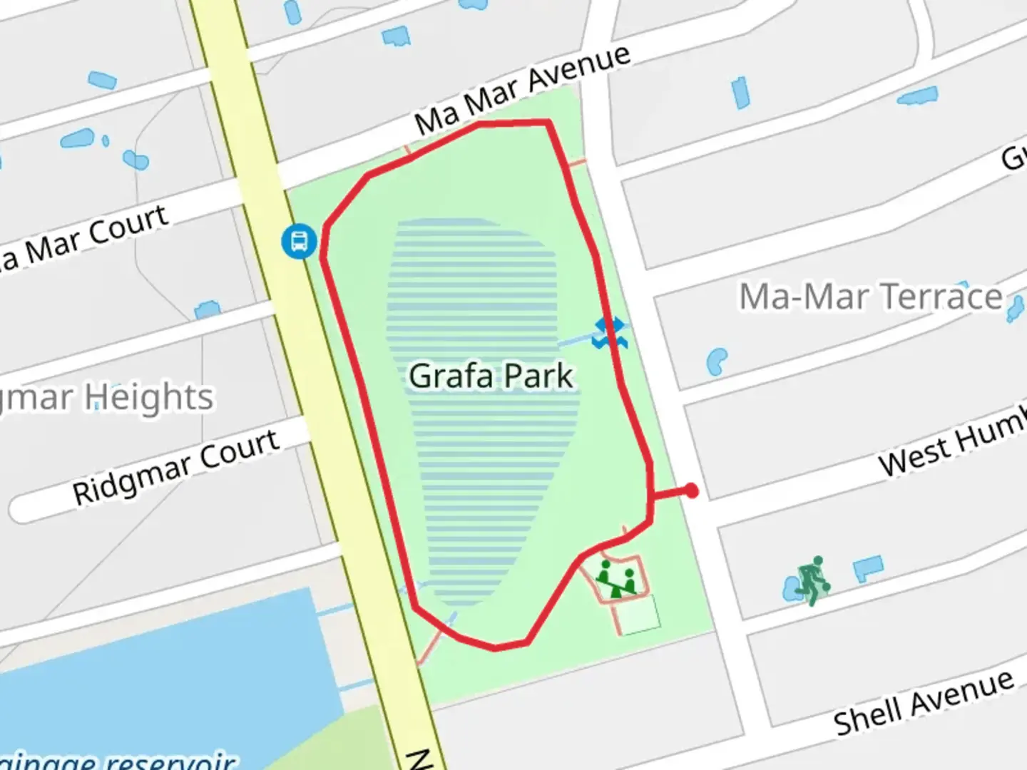 An image depicting the trail Grafa Park Walking Path Loop and its surrounding area.