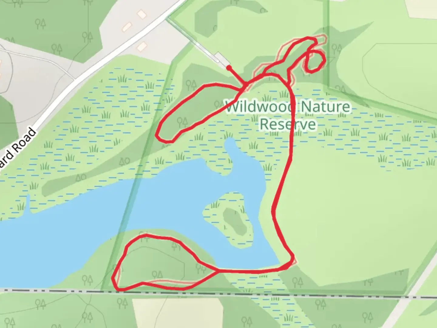 An image depicting the trail Shepard Road Loop and its surrounding area.