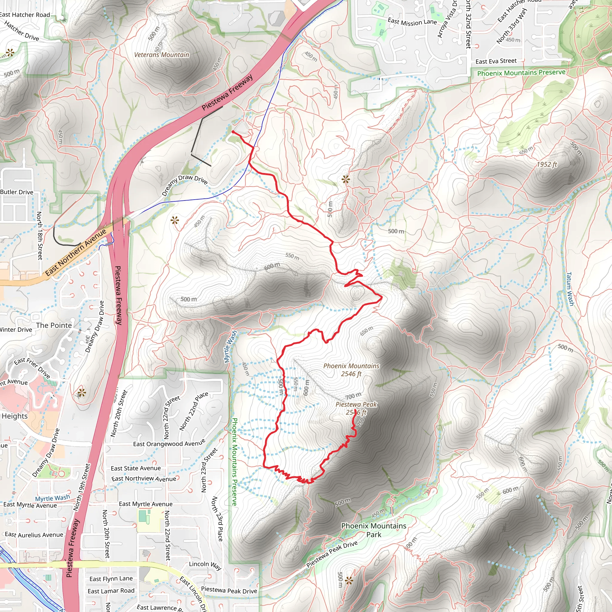 Piestewa Peak via Charles M Christiansen Trail mobile static map