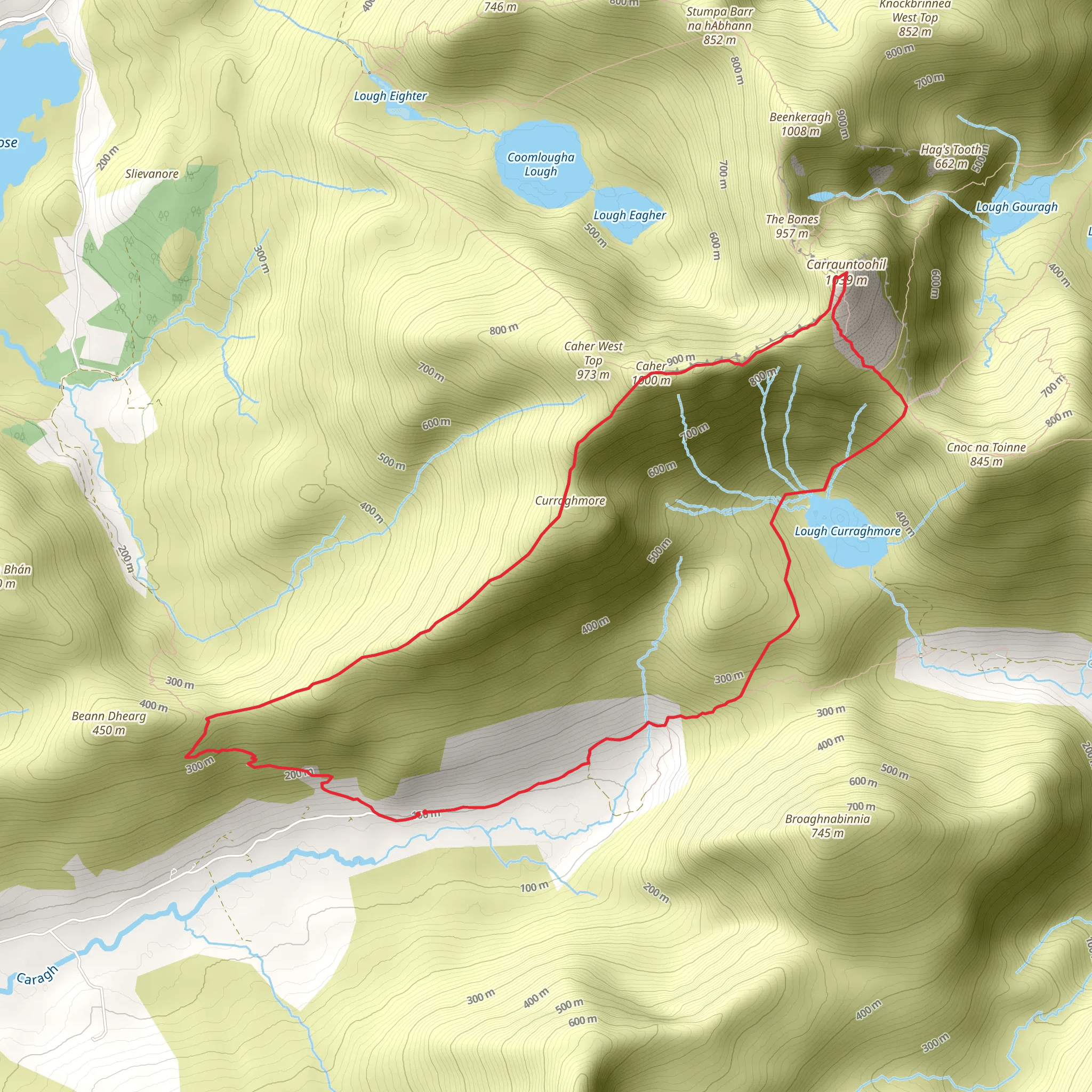 Lough Curraghmore, Carrauntoohil and Caher Loop via Kerry Way mobile static map