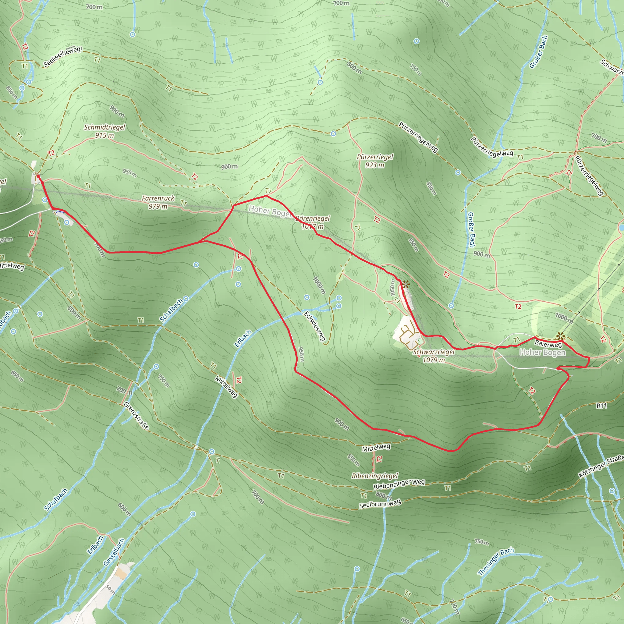 Bärenriegel, Eckstein and Ahornriegel Loop via Baierweg mobile static map