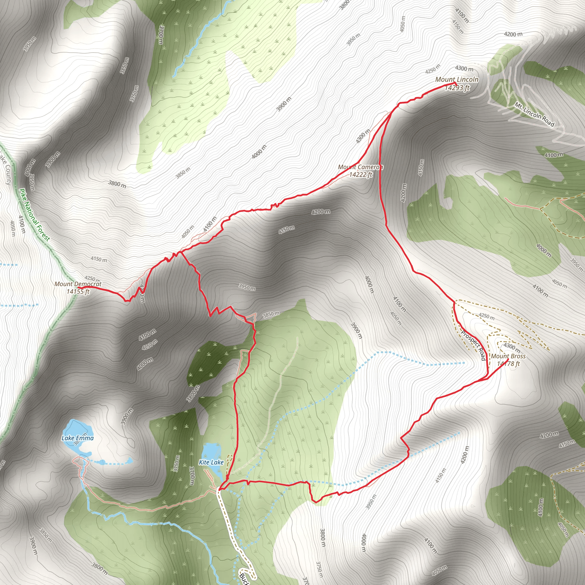 Mt Democrat, Mt Cameron, Mt Lincoln and Mt Bross Trail mobile static map