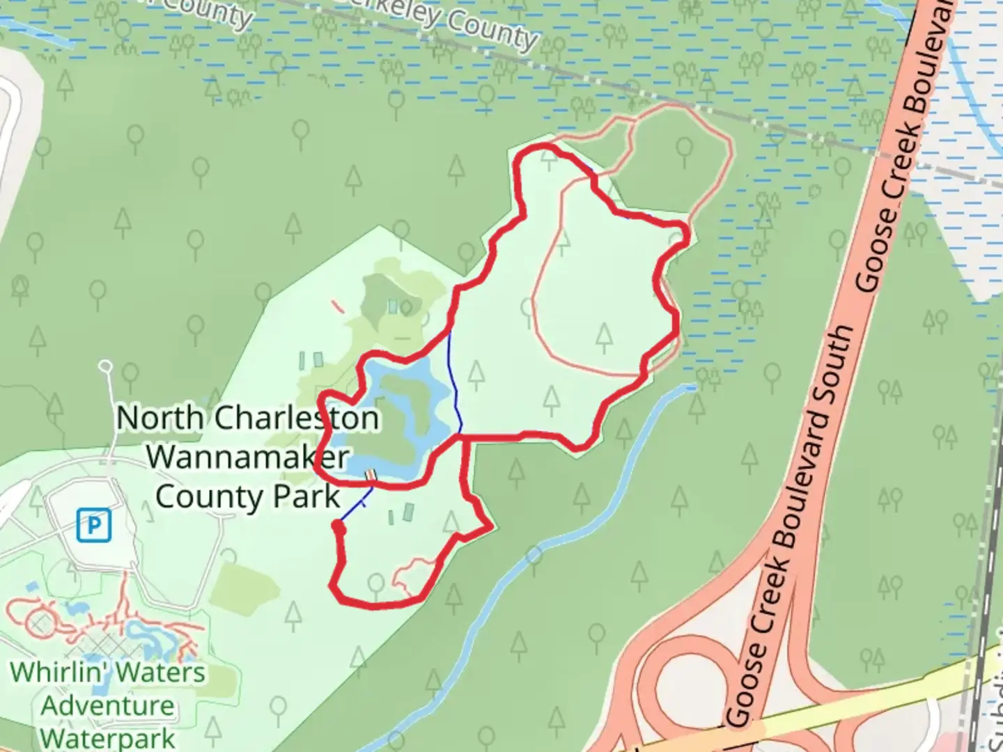 An image depicting the trail Peach Trail and Purple Loop Trail and its surrounding area.