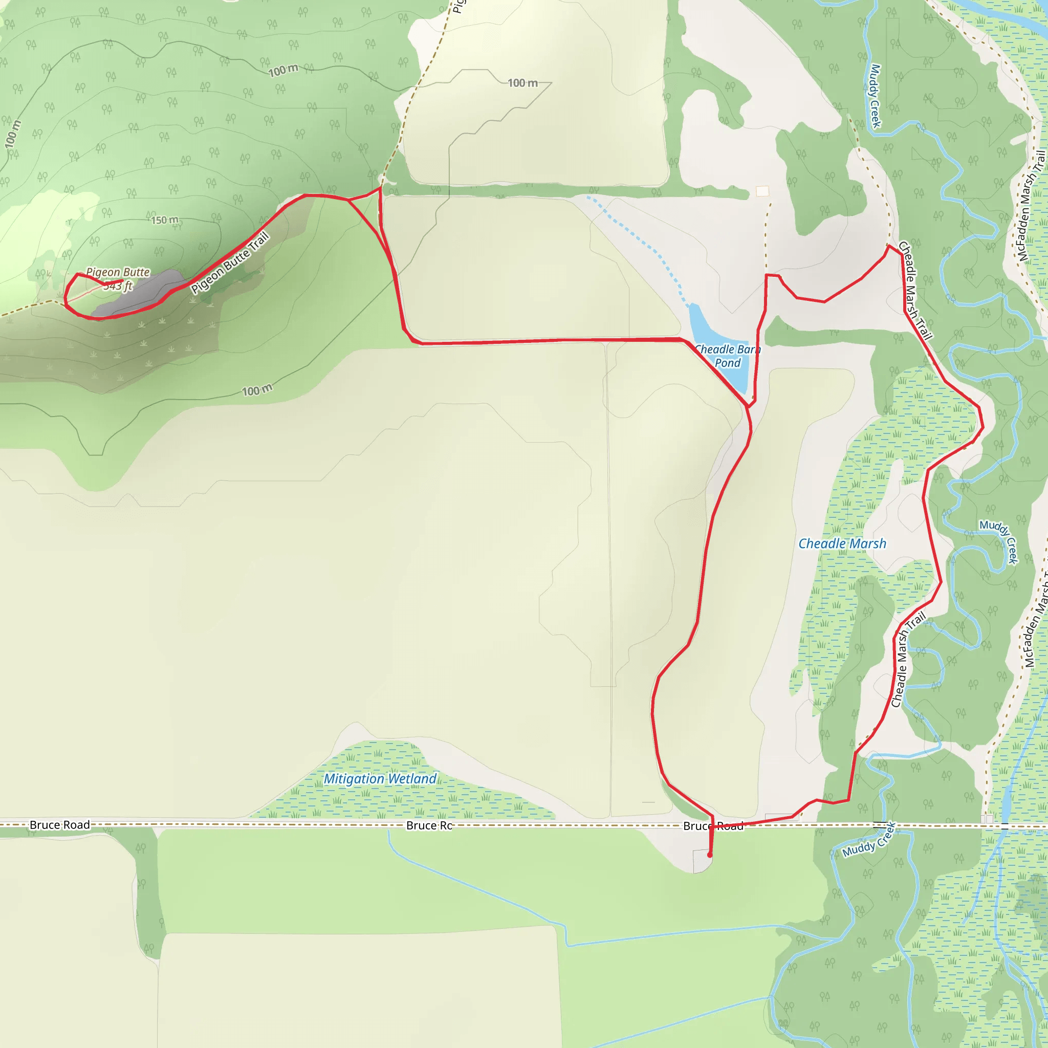 Pigeon Butte and Cheadle Barn Pond Loop via Cheadle Marsh Trail mobile static map