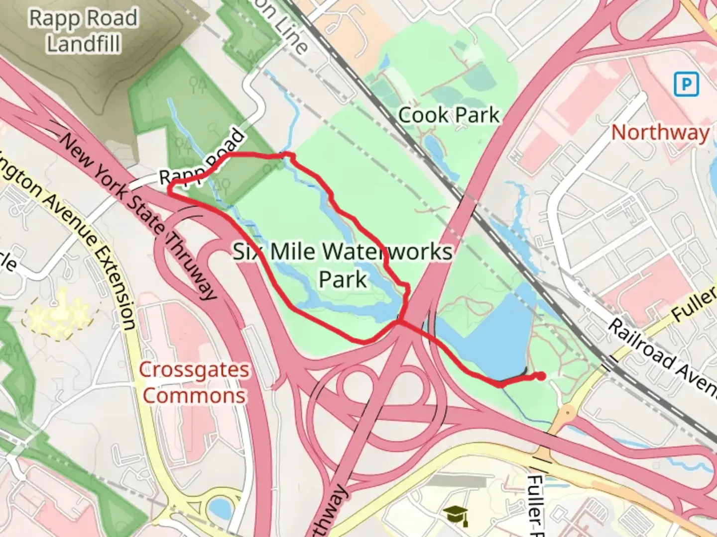An image depicting the trail Rensselaer Lake Loop and its surrounding area.