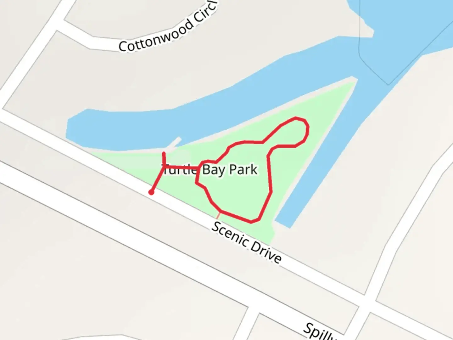 An image depicting the trail Turtle Bay Park Loop and its surrounding area.