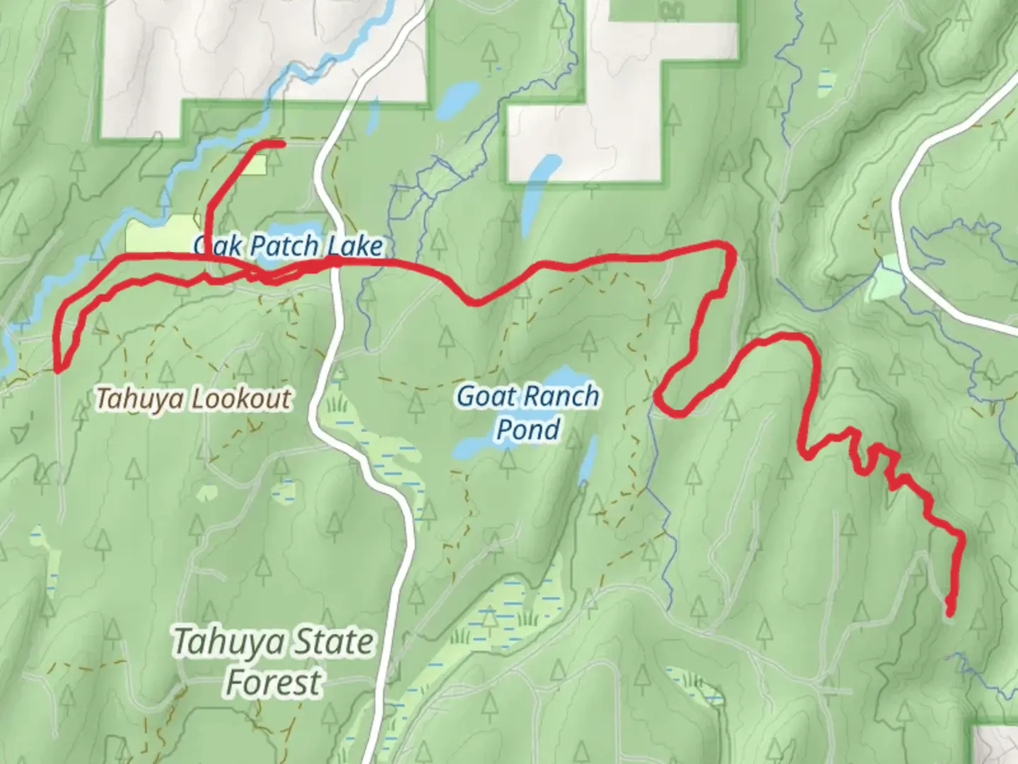 An image depicting the trail Oak Patch Lake and Mission Creek Trail and its surrounding area.