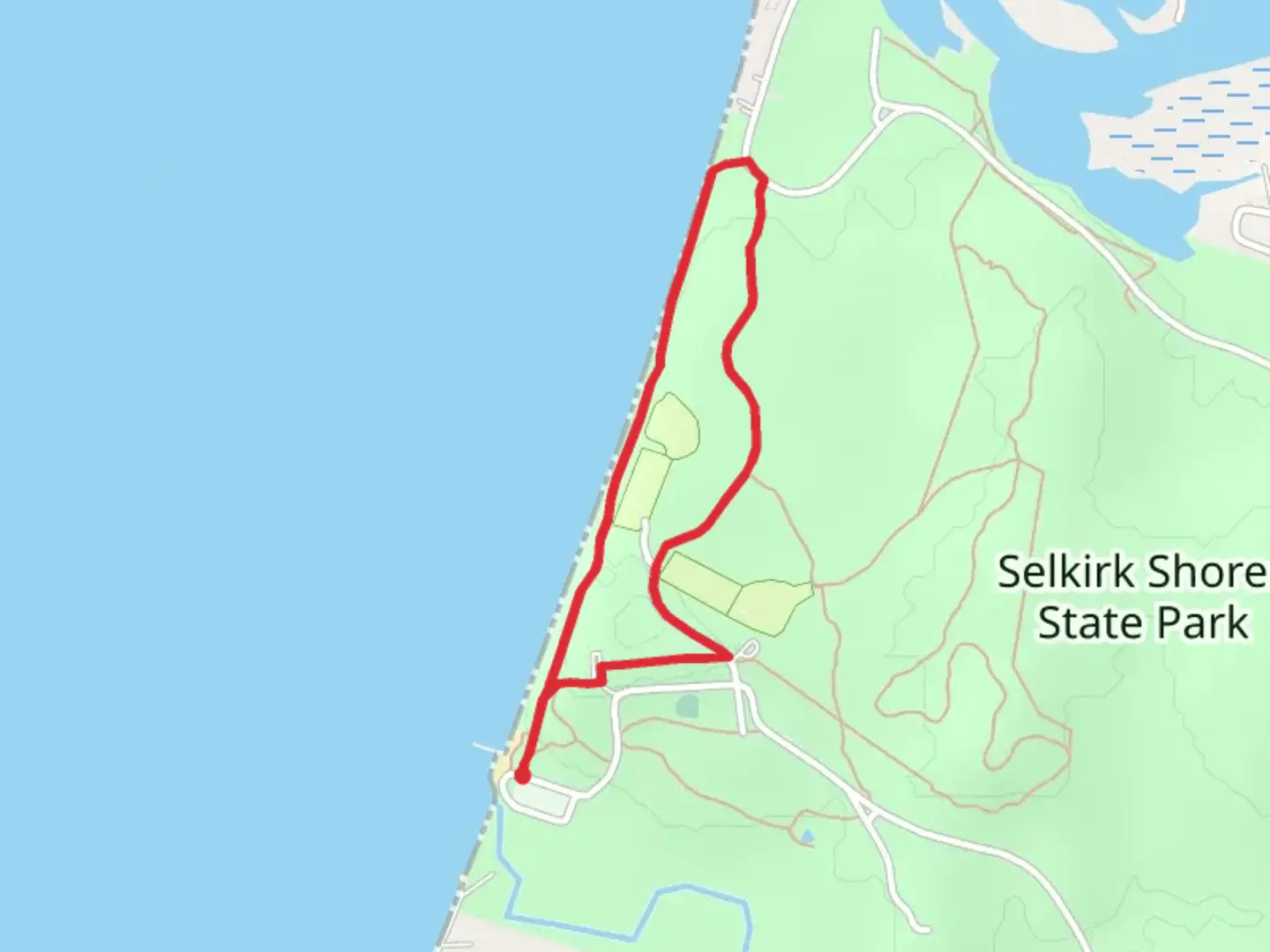 An image depicting the trail Lakeshore Loop Trail - Selkirk Shores State Park and its surrounding area.
