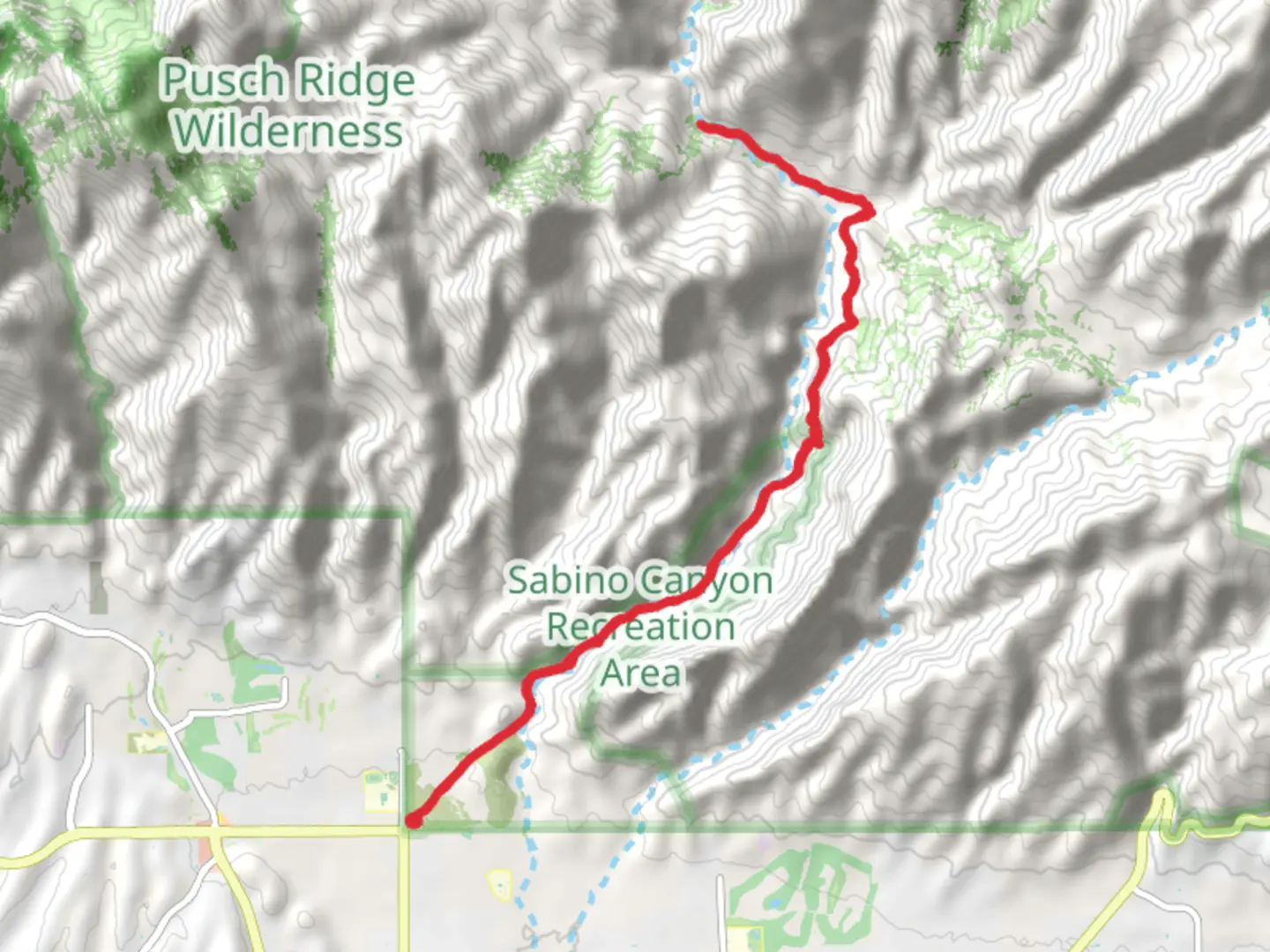 An image depicting the trail Hutch's Pool via Sabino Creek and its surrounding area.