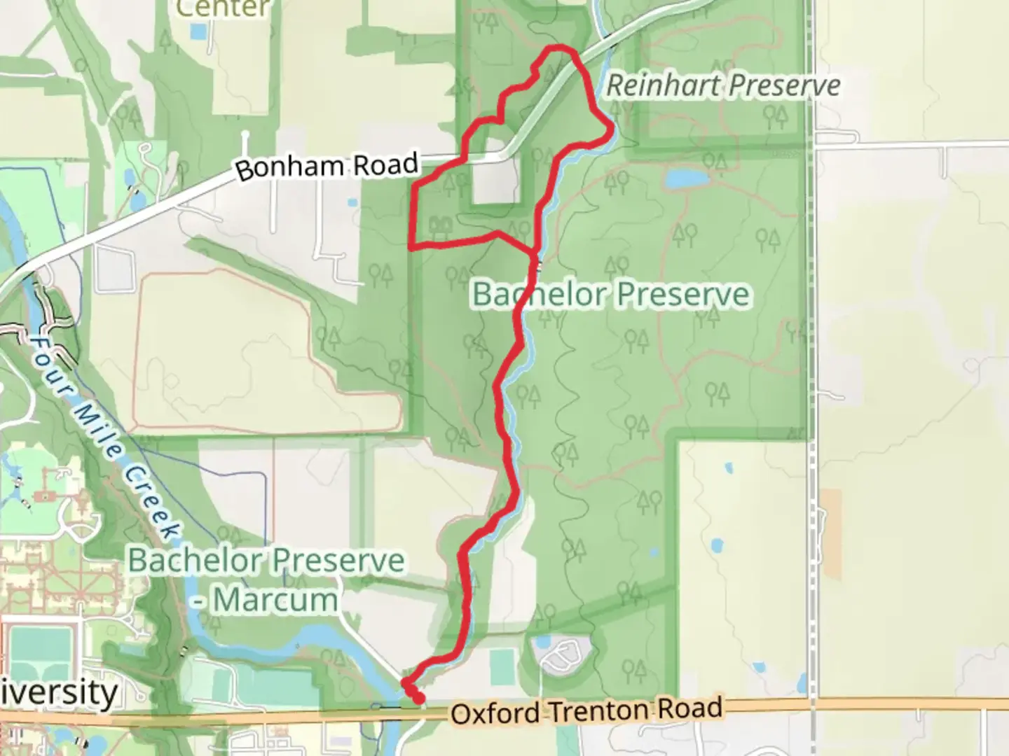 An image depicting the trail Bachelor Preserve Pine Loop and its surrounding area.