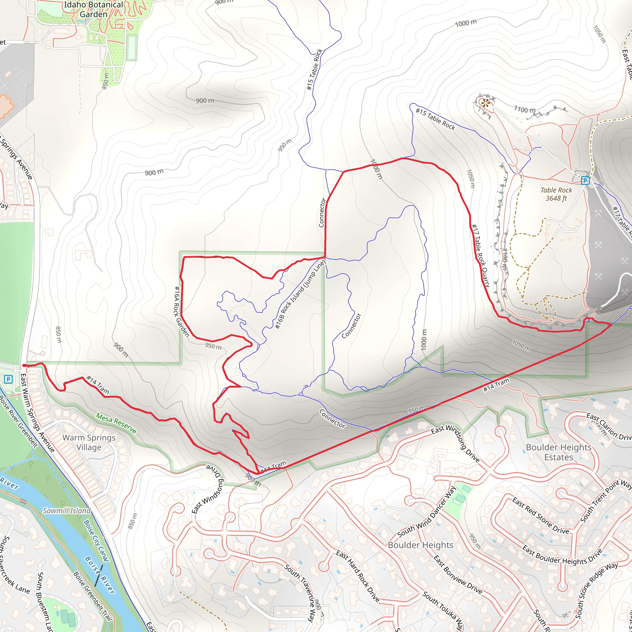 Tram, Rock Garden and table Rock Quarry Loop mobile static map