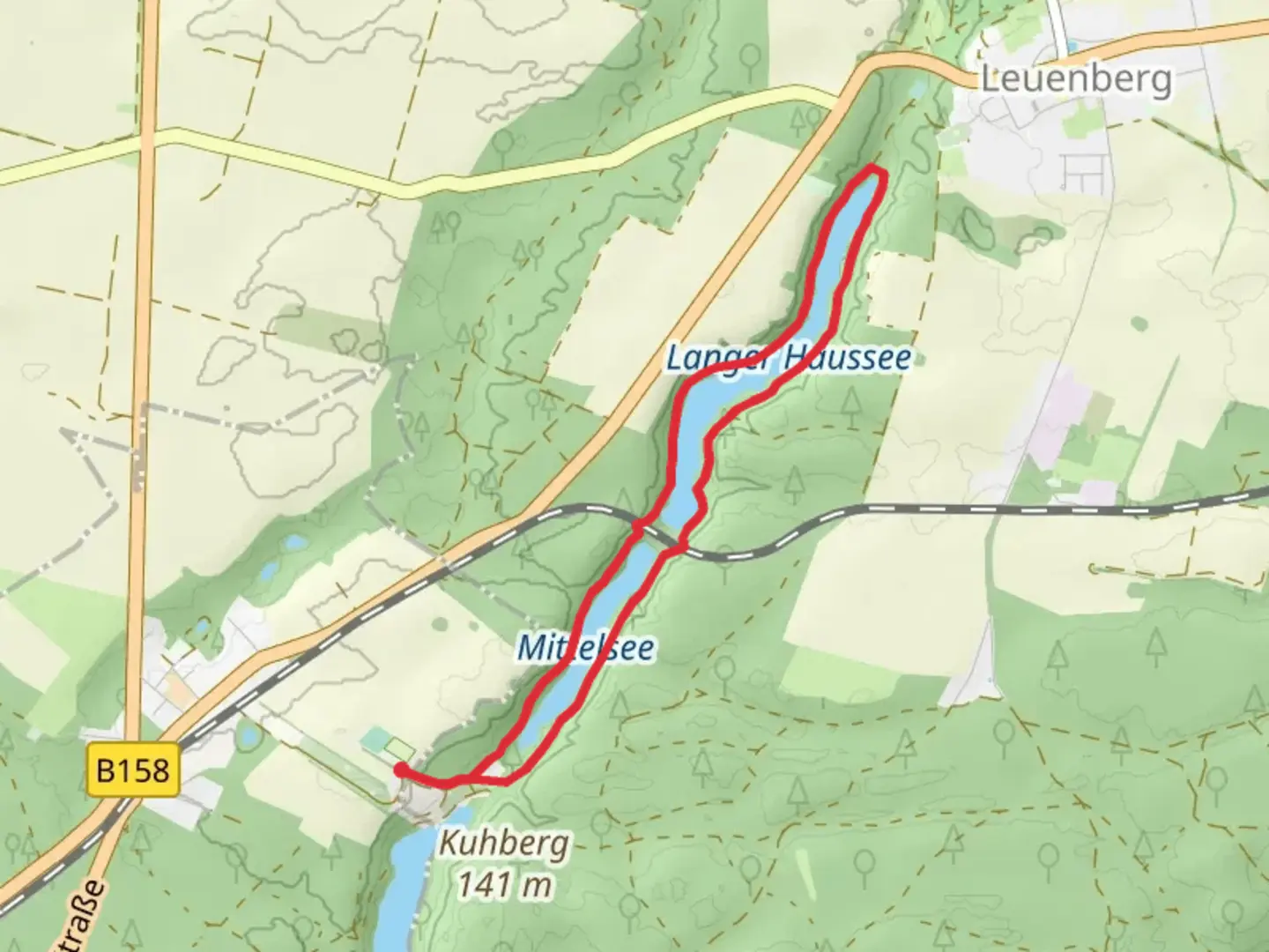 An image depicting the trail Mittelsee and Langer Haussee Loop and its surrounding area.