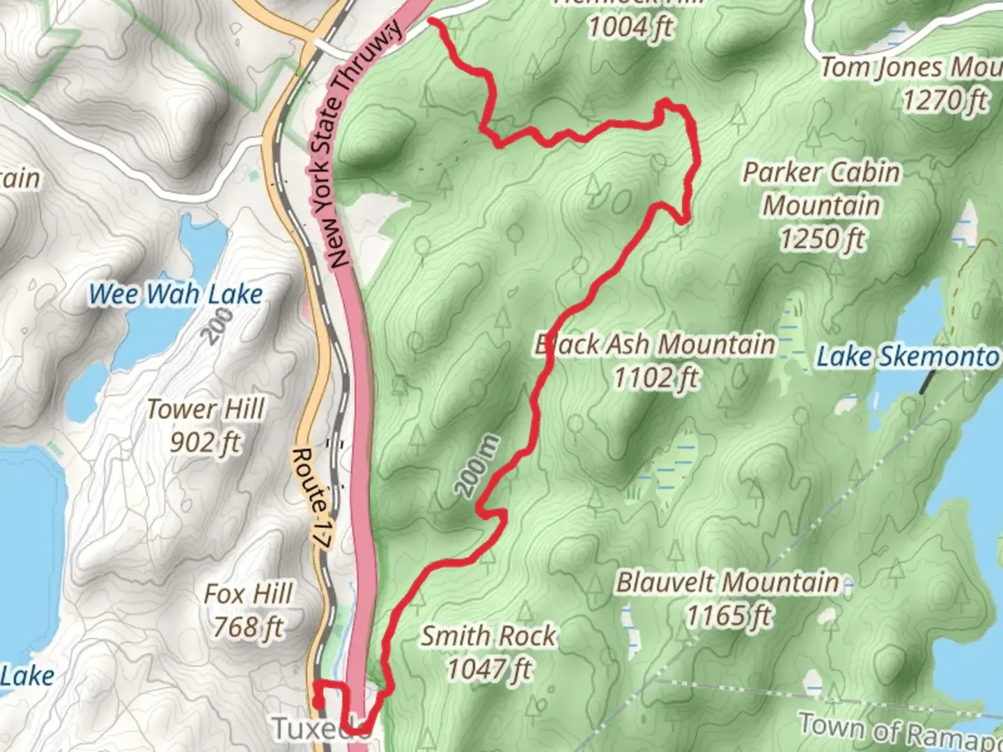 An image depicting the trail Triangle and Parker Cabin Hollow Trail and its surrounding area.