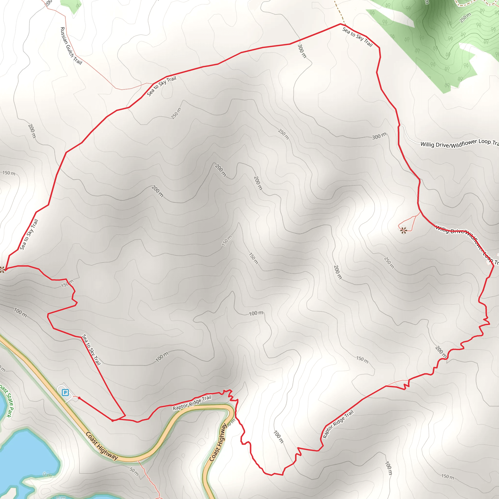 Sea to Sky Trail and Raptor Ridge Trail Loop mobile static map