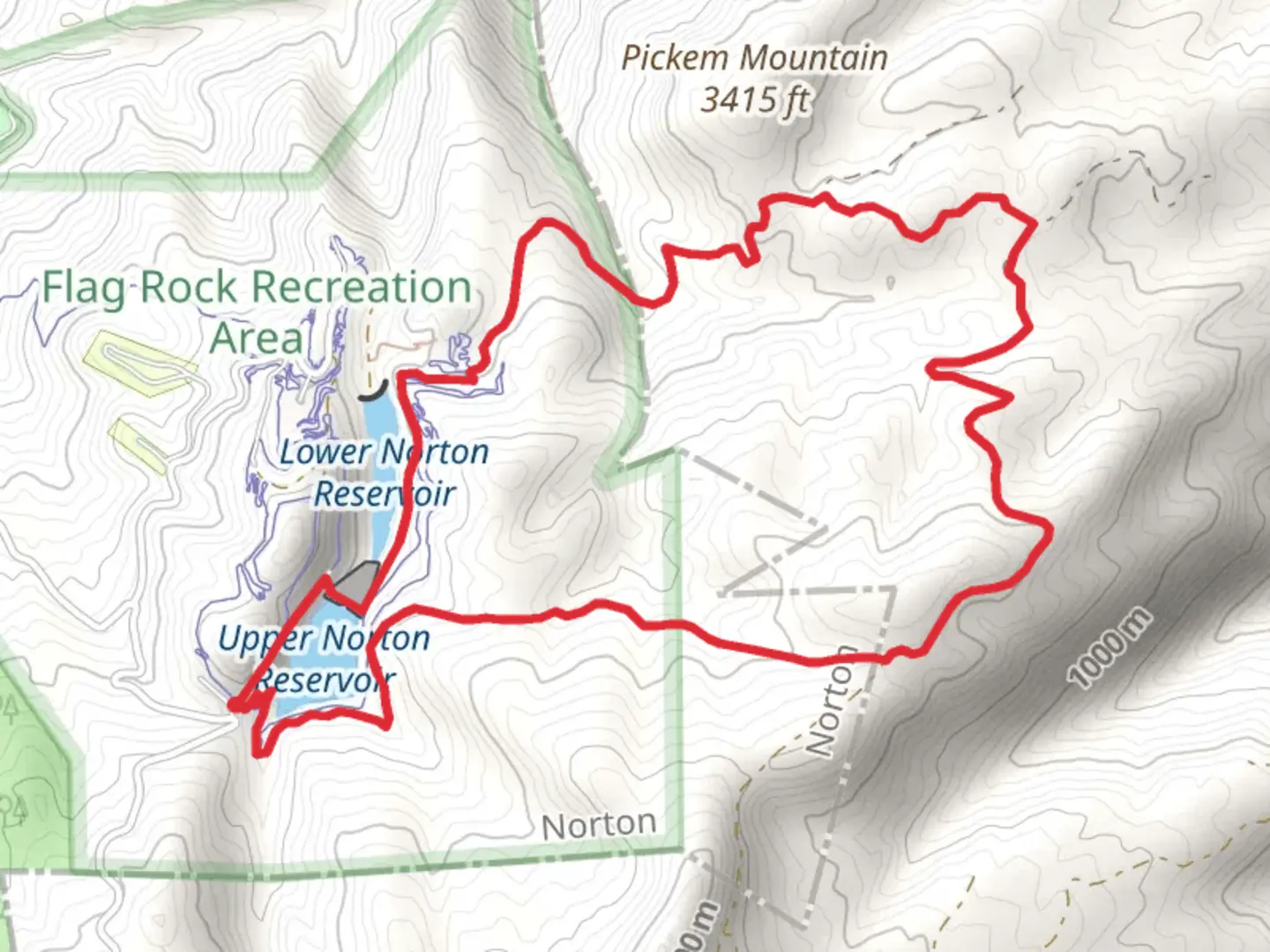 An image depicting the trail Fern Gully and Pickem Mountain Loop and its surrounding area.