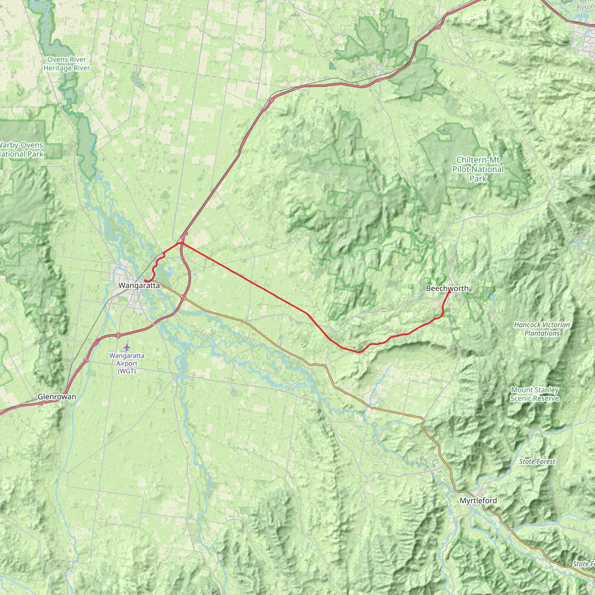 Beechworth to Wangaratta mobile static map