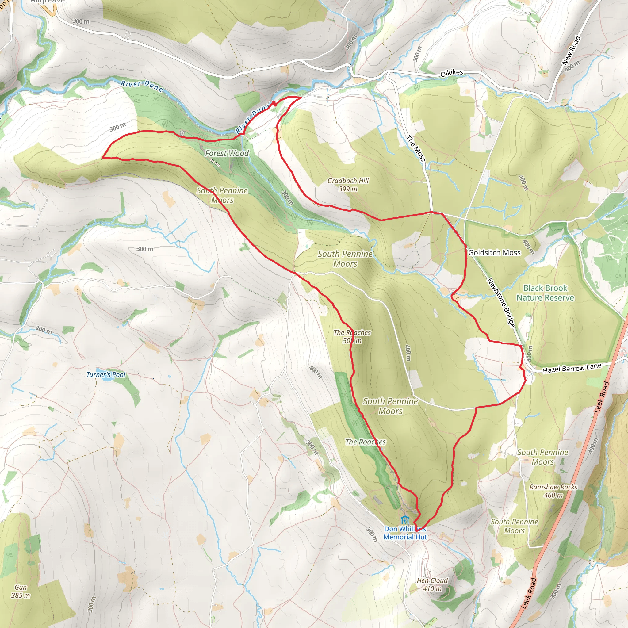 The Roaches and Forest Wood Loop mobile static map