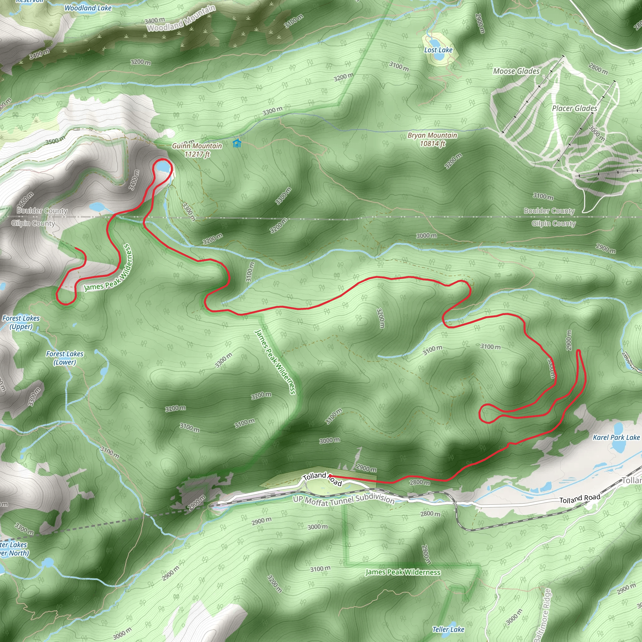 Yankee Doodle Lake via Rollins Pass Road mobile static map