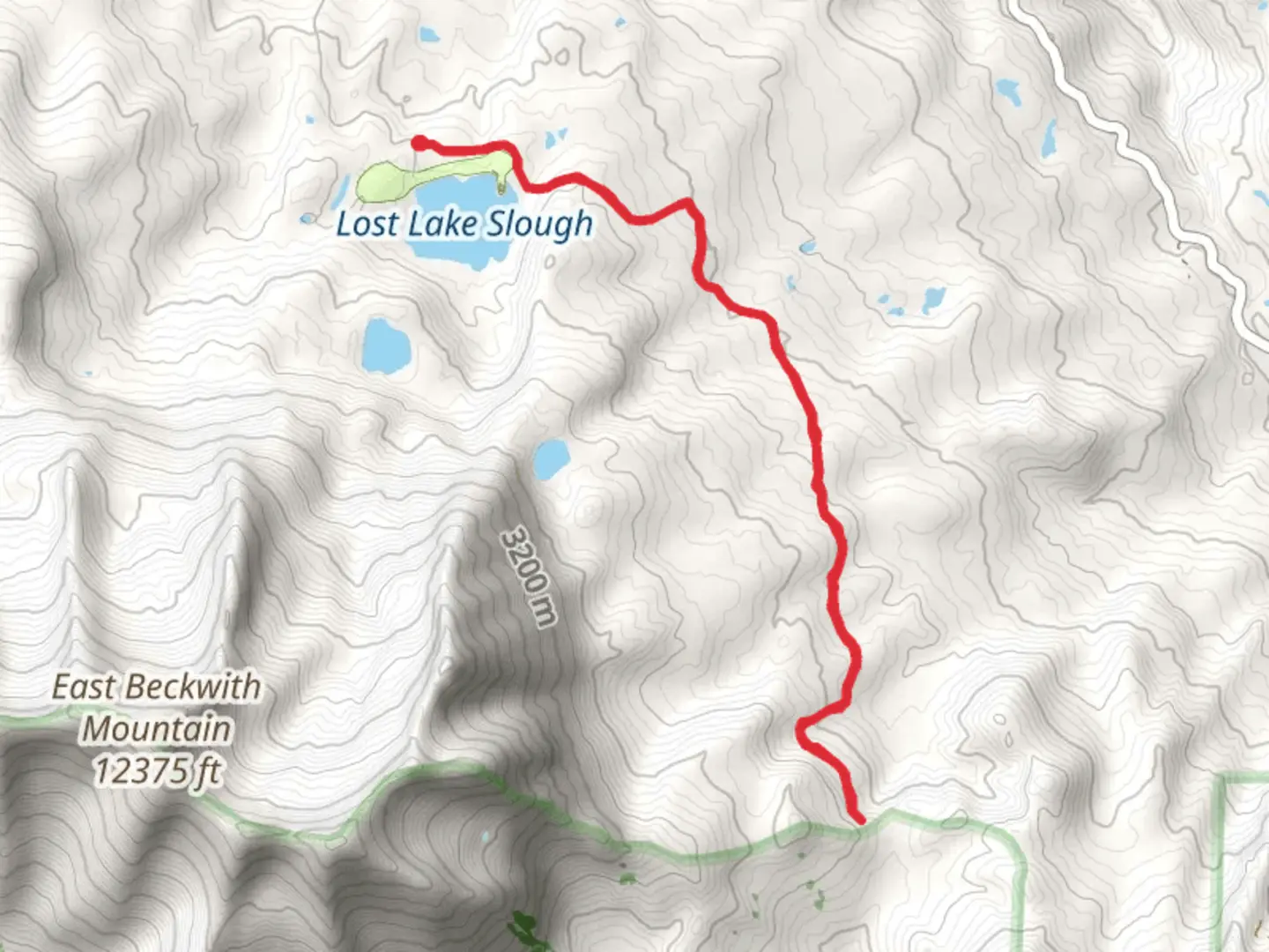 An image depicting the trail Beckwith Pass Trail from Lost Lake Slough and its surrounding area.