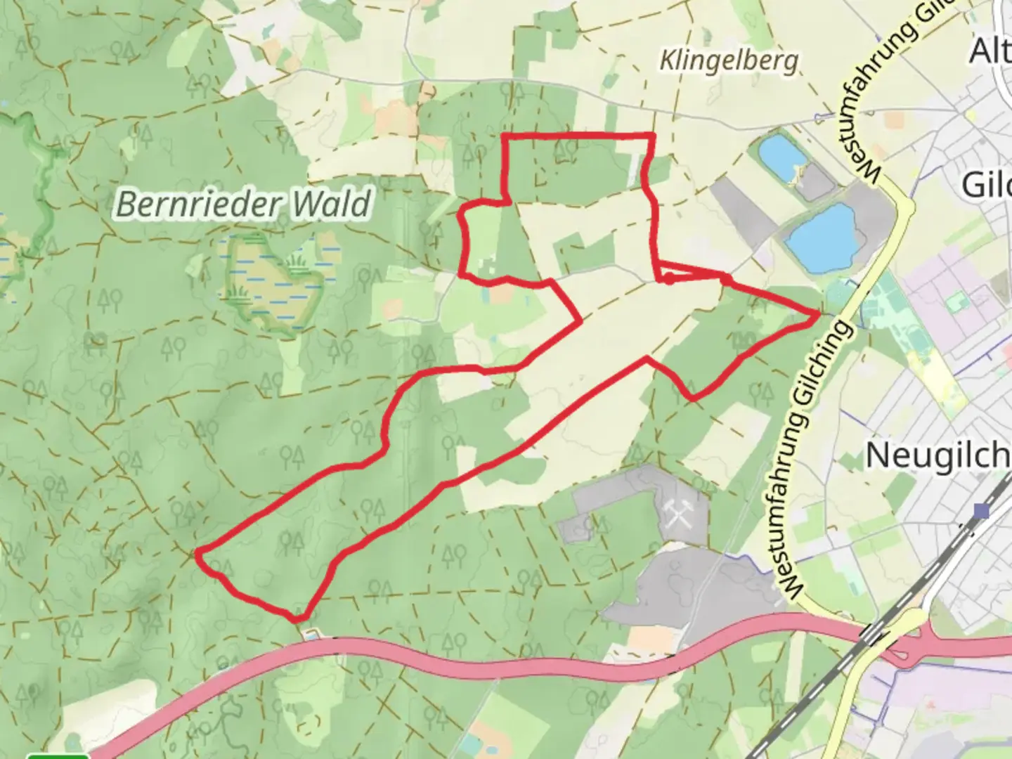 An image depicting the trail Almersberg Loop and its surrounding area.