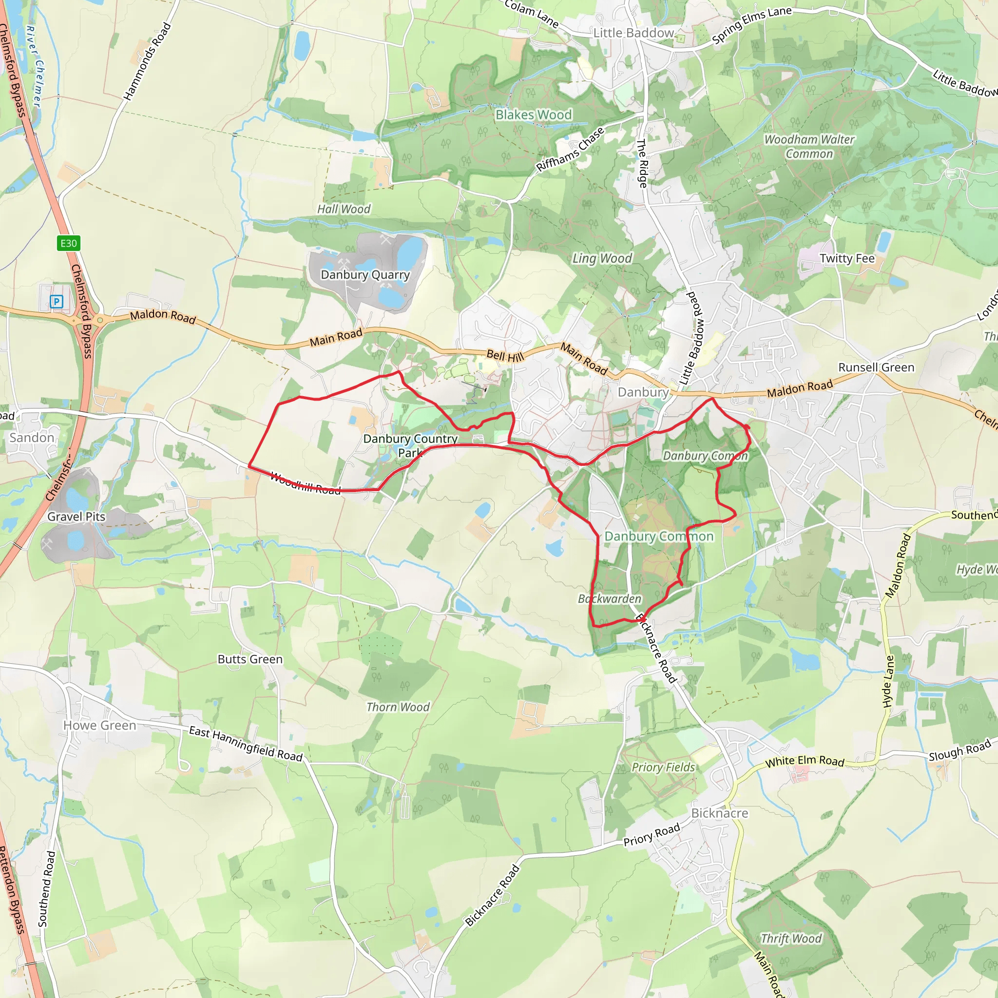 Danbury Common and Canbury Country Park Loop mobile static map