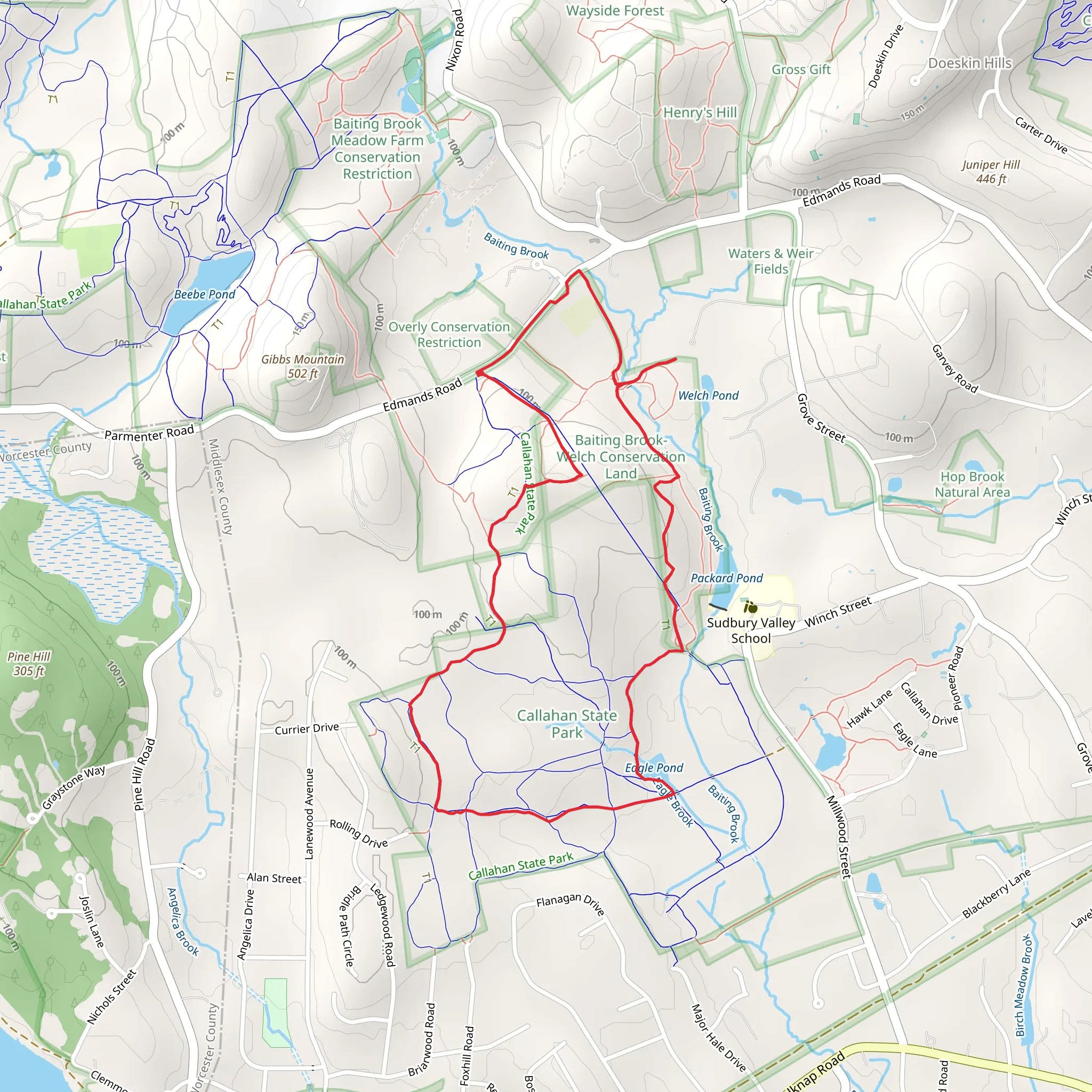 Eagle Pond and Packard Pond Loop mobile static map