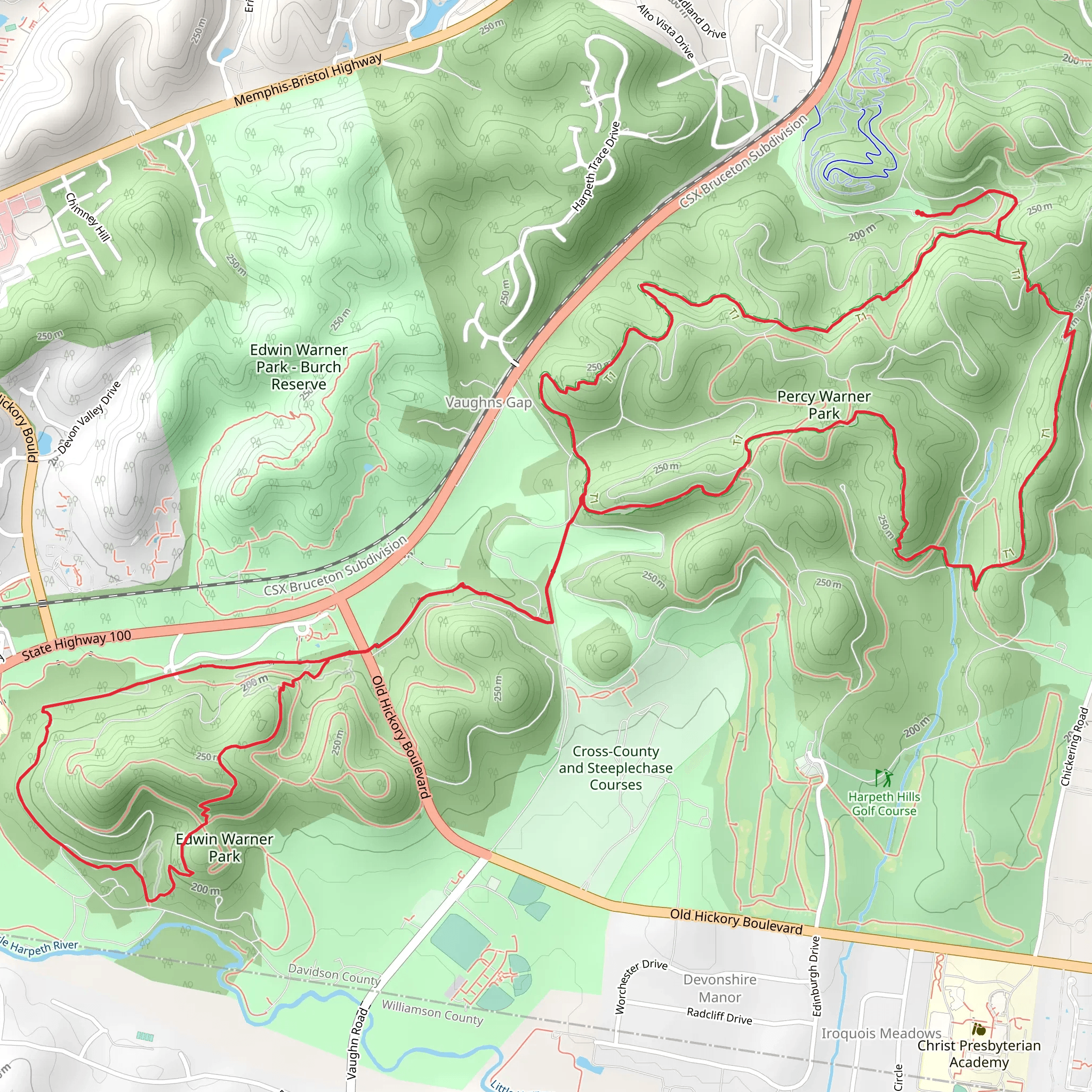 Mossy Ridge Trail, Blue Trail and Cane Connector Trail mobile static map